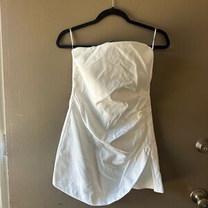 White Strapless Mini Dress/Romper with Side Slit